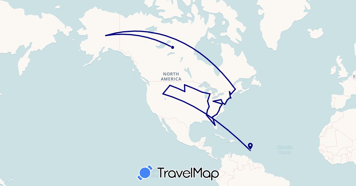 TravelMap itinerary: driving in Barbados, Canada, United States (North America)